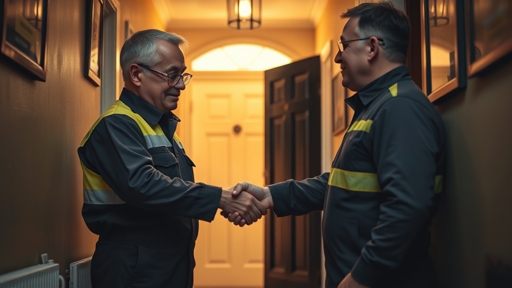Engineer shaking hands with a Brentford homeowner after locating their leak